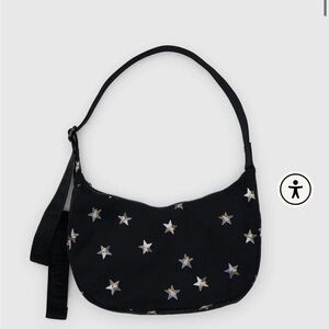 Baggu Medium Nylon Crescent Bag Black Star-Patterned
